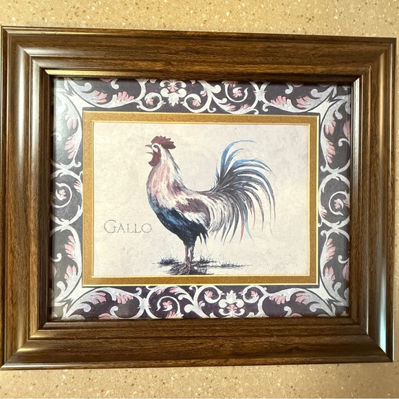 Rooster Gallo Wall Art Home Deco Rustic Brown Framed Border - Picture 5 of 7
